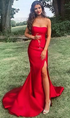 Prom Dresses Strapless, Couture Dior, Red Prom Dresses, Red Mermaid, Gaun Fashion, 파티 드레스, Long Prom Dresses, Red Prom, Satin Prom Dress