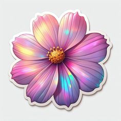 a flower with iridescent colors is shown in the shape of a sticker