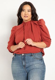 Tie Neck Puff Sleeve Blouse, MARSALA Soft Dramatic, Blouse Nordstrom, Plus Size Designers, Tie Neck Blouse, Stretch Crepe, Puff Sleeve Blouse, Feel Pretty, Tie Blouse, Plus Size Blouses