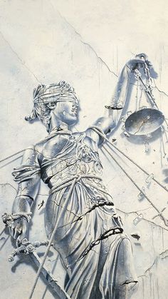 a drawing of lady justice holding the scales of justice