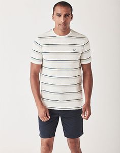 update your jeans-and-a-tee combo with this striped t-shirt in white. washed for a soft handfeel, this 100% cotton tee looks equally stylish worn alone or under a shirt. slot it into your wardrobe. • 100% cotton • washed for softness • crossed oars embroidered on the chest • lead model is 6' 1/2" and wears a size m • machine wash Shirt Video, Stripe T Shirt, Crew Clothing, Striped T Shirt, Sale Sale, Mens Polo Shirts, Polo Shirts, White Tshirt, Cotton Tee