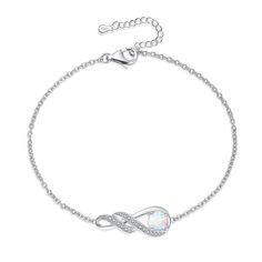 PRICES MAY VARY. ❤925 STERLING SILVER WITH WHITE GOLD PLATED❤ The pendant and chain are made of 925 sterling silver with real white gold plated surface. Hypoallergenic, lead and nickel free. The safe materials and oxidation resistance ensure your health and fashion. �❤BIRTHSTONE BRACELET FOR WOMEN❤ This infinity bracelet is set with synthetic opal and simulated diamonds, with a precision brilliant cut that allows the gems to shine. Opal in October represents luck and hope. This gem bracelet full Month Birthstones, Silver Pearl Bracelet, Beautiful Meaning, Infinity Pendant, Gems Bracelet, Garnet Bracelet, Birthstone Bracelet, Synthetic Opal, Birthstone Bracelets