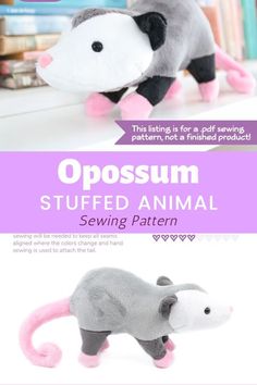 stuffed animal sewing pattern for an opossum