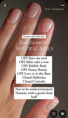 ￼ Clean And Natural Nails, Natural Nails Regular Polish, Fresh Clean Nails, Neutral Clean Nails, Sheer Opi Gel Colors, Opi Bare My Soul Dip, Funny Bunny And Bare My Soul Opi, Natural Opi Colors, Manicurist Active Glow