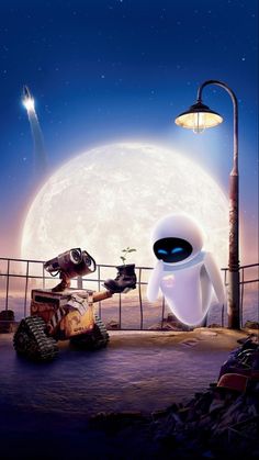 an image of a robot that is looking at the moon