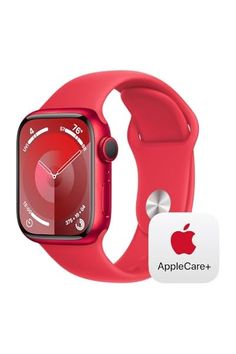 an apple watch with a red band and the applicace for it's screen