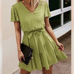 Butterfly Sleeve Ruffle Hem Belted Dress Brand: Shein Color: Green Size: L Condition: Nwot * All Items Come From A Clean, Smoke Free Home! Dresses Butterfly, Butterfly Sleeve, Shein Dress, Shein Dresses, Butterfly Sleeves, Belted Dress, Ruffle Hem, Dress Brands, Mini Dress