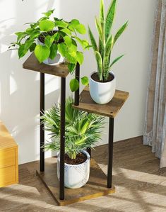 three tiered plant stands with plants in them