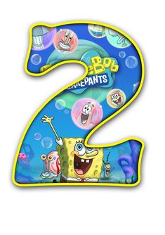 the number two is made up of spongebob and other cartoon characters, including an octopus