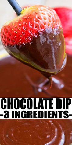 chocolate dip with 3 ingredients in it and the title overlay reads chocolate dip 3 ingredients