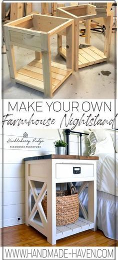 an advertisement for a furniture store with the words make your own farmhouse table / night stand