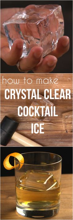 how to make crystal clear cocktail ice with an orange peel in the middle and on top