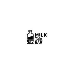 the logo for milk tea bar is shown in black and white, with an image of a