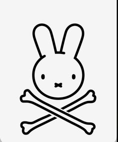 a black and white drawing of a rabbit with bones on it's chest, in the shape of a crossbone