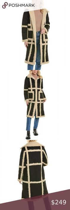 NWT Rebecca Minkoff Black Creme Long Vegan Shearling Coat L Studio Setting, Vintage Boho Fashion, Shearling Coat, Lapel Collar, Vintage Boho, Long Coat, The Streets, Rebecca Minkoff, Snap Button