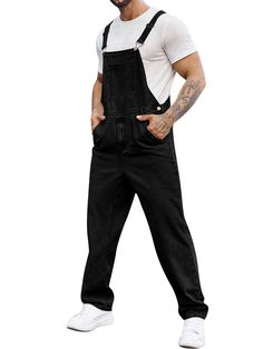 PRICES MAY VARY. Material: High quality denim fabric, this hippie denim overalls is durability and long-lasting wear, soft denim provides you comfort and relaxed feeling throughout day Features: Fashion overall trousers for men, Button Fly and zipper closure, Denim fabric, Boot Cut Trousers, Two side pockets and two back pockets. These workwear jean jumpsuit feature a generous and relaxed touch, regular fit with adjustable shoulder straps, big bib pocket & multiple other pockets for convenient s Sleek Casual Outfits, Black Denim Romper, Jean Jumpsuit, Overalls Jeans, Straps Jumpsuit, Blue Overalls, Workwear Jeans, Trousers Casual, Safety Clothing