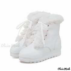 Olivia Mark - Winter Snow Boots in White and Pink with Thick Fleece Lining, Lace-up Design and Available in Various Sizes Cute Winter Boots, Dr Shoes, Pink Snow, Girly Shoes, Cute Boots, Aesthetic Shoes, Swag Shoes, Winter Snow Boots, Pretty Shoes