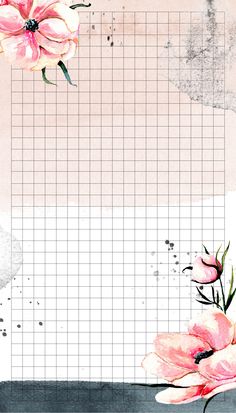 pink flowers are in the middle of a gridded paper with watercolors on it