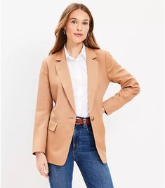 LOFT @ Work: Women's Casual Work Clothing | Loft Chambray Blazer, Spring Work Outfits, Single Button Blazer, Petite Jacket, Suit Up, Trendy Shirts, Work Wardrobe