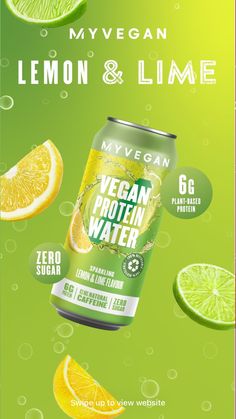 a can of vegan and lime water surrounded by sliced lemons