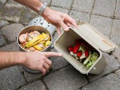 a person holding a pot with food in it and pointing to the inside of it