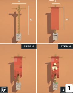 four images showing the steps to build a cross in minecraft, and how it is made