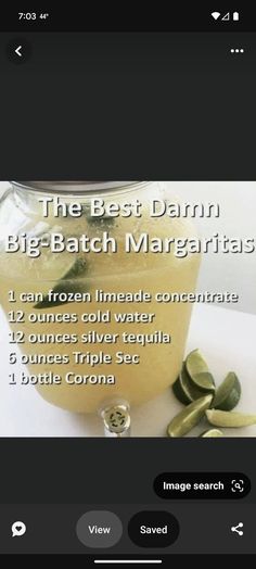 the best damn big - batch margarita recipe is on the app store's website