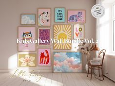 there are many pictures on the wall and one is for kids'gallery wall bundle vol 2