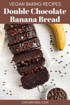 vegan chocolate banana bread is cut into slices