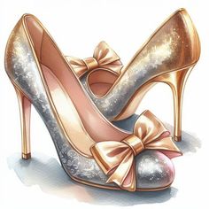 Gold High Heels, Fashion Artwork, Shoes Illustration, Fashion Shoes Heels, Shoe Image, Womens Shoe, Shoe Art, Junk Journals, Beautiful Shoes