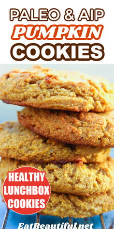 paleo and air pumpkin cookies are stacked on top of each other