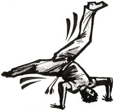 a black and white drawing of a person doing a handstand on one leg