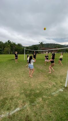 a group of people are playing soccer on the grass in front of a goalie net