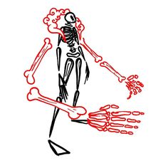 a drawing of a skeleton holding a fire extinguisher in one hand and the other