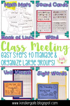 four different ways to organize and organize large groups with the words class meeting on them