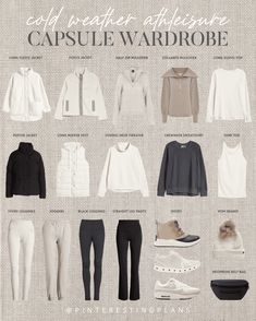 Athleisure Capsule Wardrobe - Pinteresting Plans Scotland Capsule Wardrobe Fall, Outdoor Capsule Wardrobe, January Capsule Wardrobe, Ski Capsule Wardrobe, Sporty Capsule Wardrobe, Camping Capsule Wardrobe, Professional Athleisure Outfits, Jacket Capsule Wardrobe, Neutral Wardrobe Outfits