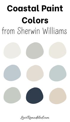 These are the best coastal paint colors from Sherwin Williams.  These beachy paint colors can be used to develop your own coastal paint palette. Coastal Home Interior Paint Colors, Beachy Neutral Paint Colors, Coastal Palette Sherwin Williams, Sherwin Williams Beachy Colors, Beach House Sherwin Williams Paint, Coastal Furniture Paint Colors, Coastal Blue Exterior Paint Colors, Modern Coastal Paint Palette, Sherwin Williams Sea Salt Accent Colors