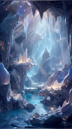 an image of a cave with water and ice