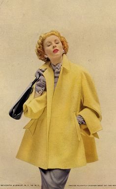 Suzy Parker, Fashion 1950, Mode Mantel, Patron Vintage, 1950 Fashion, Yellow Coat, Fifties Fashion, Fashion 1950s, Retro Mode