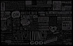 black and white typogramic wallpaper with the words living god in different languages