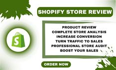 an advertisement with the words shopify store review written in green and white on it