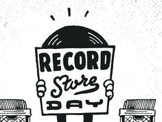 a person holding up a sign that says record store day