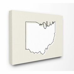 a white canvas with the outline of the state of ohio in black ink on it