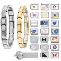 PRICES MAY VARY. Ideal Bracelet and Tools: you will receive 2 Classical Itallan style charm braclet, 1 thumb charms tools, 20Pcs Popular 10mm*9mm Italian Charms; Each tool measures about 2.17 x 0.51 inches/ 55 x 13 mm,which is suitable for most bracelet sizes. It can complete the stitching of all 9mm accessories and can be interchanged and combined with other Italian Charms Compatible with other major brand Italian charms too. These stainless steel Italian charms are available in silver and gold Italian Bracelet Gold, Italian Charm Bracelet Gold, Italian Bracelet Charms, Charm Bracelet Diy, Italian Charm Bracelets, Italy Girl, Italian Bracelet, Italian Charms, Popular Bracelets