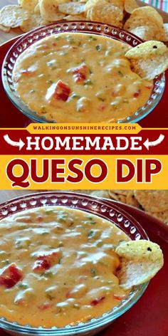 Here's a delicious and easy recipe! This Homemade Queso Dip is made with real cheese and the taste is amazing. Try the best game day appetizer perfect for barbecues and parties. Save this tailgating party idea! x Queso With Real Cheese, Easy Homemade Appetizers, Mexican Chip Dip, Quest Dip, Appetizer Recipes For A Crowd, Tortilla Chip Dip, Homemade Chip Dip, Queso Dip Easy, Homemade Queso Dip