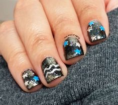 Aquarius Galaxy Nail Art nail art by Monica Art Nail Art, Galaxy Nails, Star Sign, Black Nails, Star Signs, Short Nails, Lovers Art