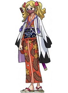 an anime character with blonde hair wearing a kimono