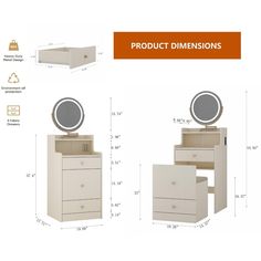 ①Introducing the ultimate 3-in-1 Vanity Desk that combines elegance, practicality, and modern technology. ②This innovative piece serves as a vanity table, nightstand, and dresser, making it a versatile addition to any room. ③Featuring a 3-color touch makeup mirror, you can effortlessly customize your lighting to suit your mood or makeup needs. ④With 2 drawers and a hidden storage bench, there's plenty of room to organize your beauty products and accessories. ⑤The built-in charging station offers Nightstand And Dresser, Mirror Nightstand, Nightstand Dresser, Table Nightstand, Makeup Needs, Fabric Drawers, Mirrored Nightstand, Vanity Desk, Vanity Table