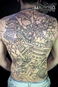 the back of a man with tattoos on his body