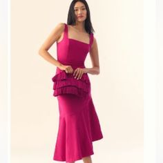 Anthropologie Ariana Asymmetrical Ruffle Hem Dress. Nwt. Dragonfruit/Magenta. Only-At-Anthro Magic Fabric. Slight Stretch. Flared Hem. Side Zipper. Nwt Wedding Dress 60s, Dress 60s Style, Clutch Outfit, Bridal Glam, Fringe Clutch, Dress Code Wedding, 60's Dress, 60s Style, Summer Wedding Guests